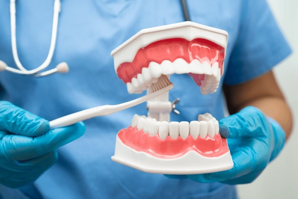 Dentist in Reidsville NC reviewing patient X-rays during initial denture consultation
